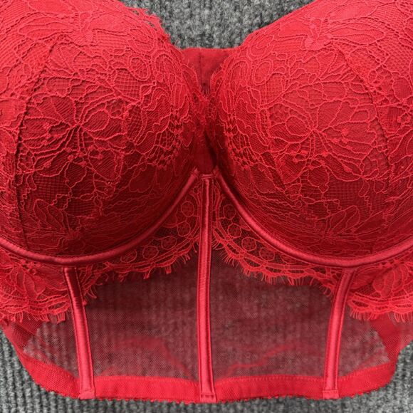 Victoria's Secret 38DD Very Sexy Shine Strap Push-Up Corset Top Bustier Bra Red - Picture 4 of 10